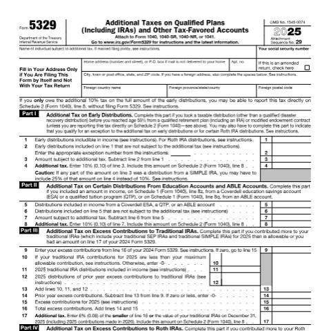 Document preview: IRS Form f5329 — IRS, United States (CERFA n°5329)