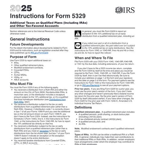 Document preview: IRS Instructions i5329 — IRS, United States (CERFA n°INST-5329)