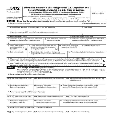 Document preview: IRS Form f5472 — IRS, United States (CERFA n°5472)