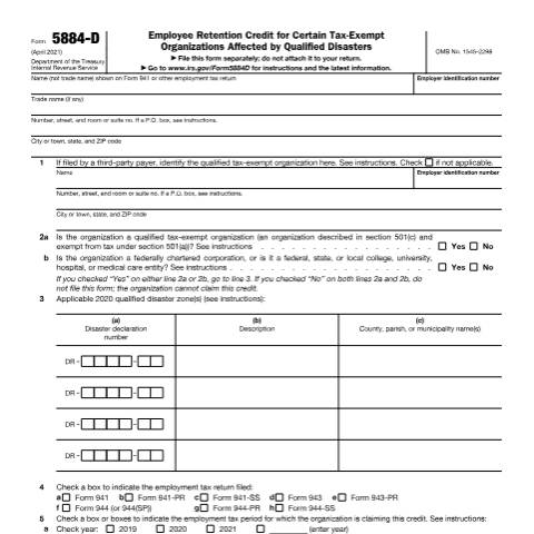 Document preview: IRS Form f5884d — IRS, United States (CERFA n°5884D)