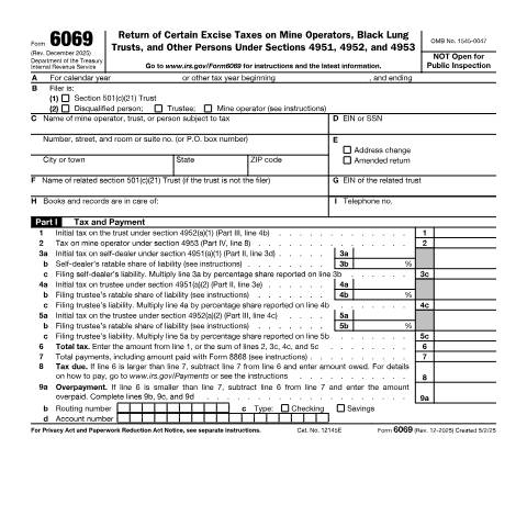 Document preview: IRS Form f6069 — IRS, United States (CERFA n°6069)