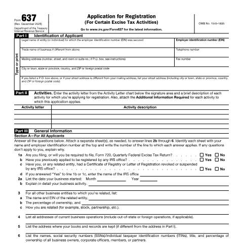 Document preview: IRS Form f637 — IRS, United States (CERFA n°637)