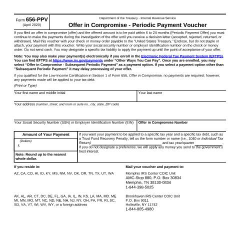 Document preview: IRS Form f656ppv — IRS, United States (CERFA n°656PPV)