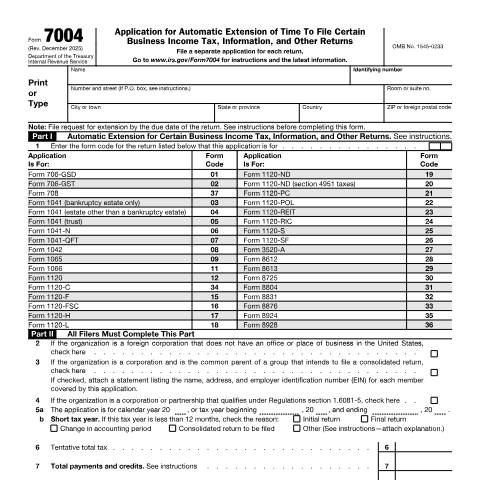 Document preview: IRS Form f7004 — IRS, United States (CERFA n°7004)