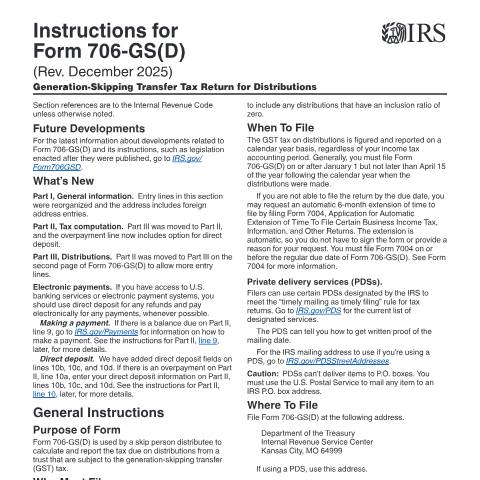 Document preview: IRS Instructions i706gsd — IRS, United States (CERFA n°INST-706GSD)