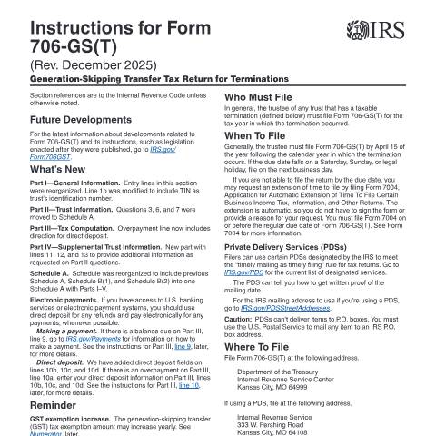 Document preview: IRS Instructions i706gst — IRS, United States (CERFA n°INST-706GST)