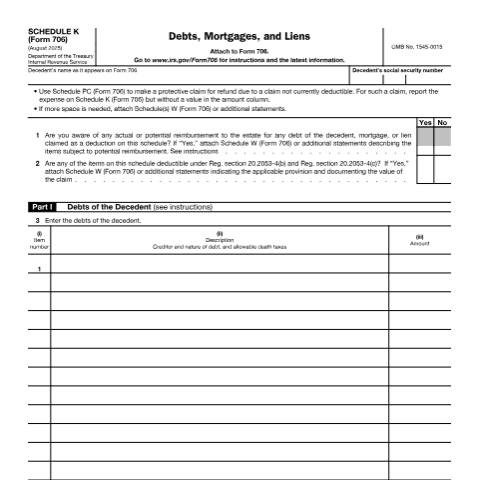 Document preview: IRS Form f706sk — IRS, United States (CERFA n°706SK)