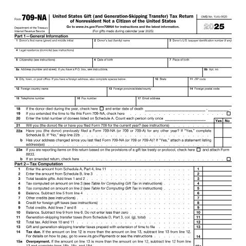Document preview: IRS Form f709na — IRS, United States (CERFA n°709NA)