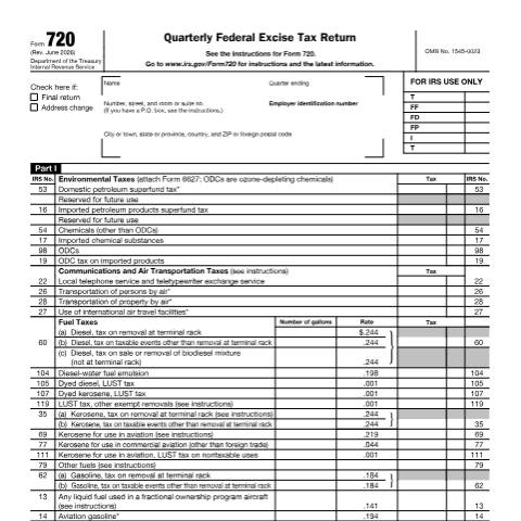 Document preview: IRS Form f720 — IRS, United States (CERFA n°720)