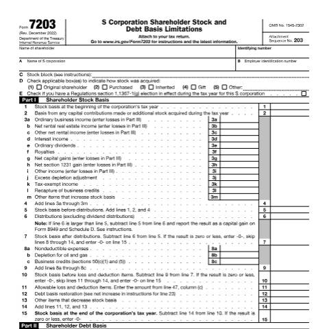Document preview: IRS Form f7203 — IRS, United States (CERFA n°7203)