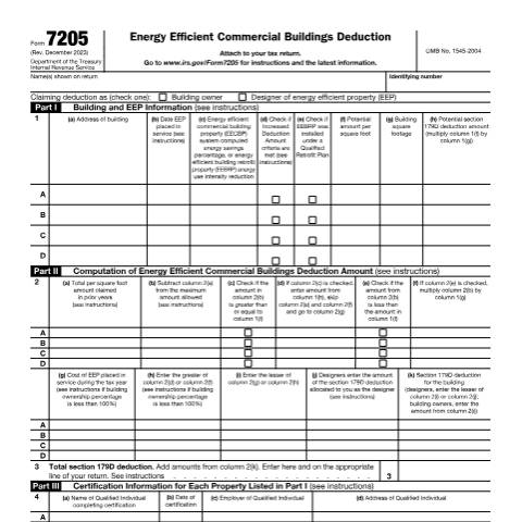 Document preview: IRS Form f7205 — IRS, United States (CERFA n°7205)