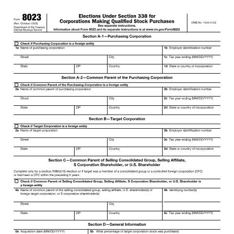 Document preview: IRS Form f8023 — IRS, United States (CERFA n°8023)