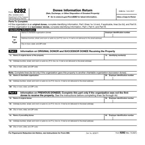 Document preview: IRS Form f8282 — IRS, United States (CERFA n°8282)