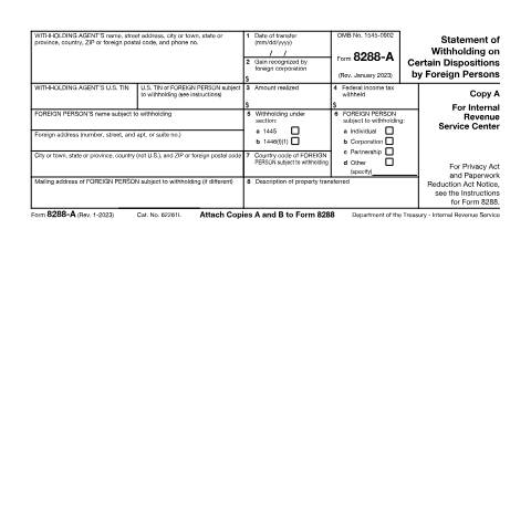 Document preview: IRS Form f8288a — IRS, United States (CERFA n°8288A)