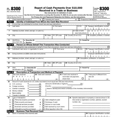 Document preview: IRS Form f8300 — IRS, United States (CERFA n°8300)
