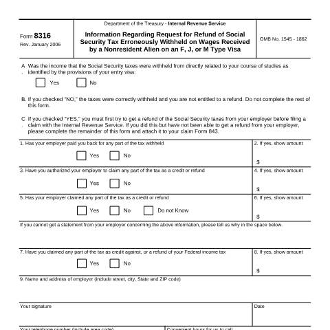 Document preview: IRS Form f8316 — IRS, United States (CERFA n°8316)