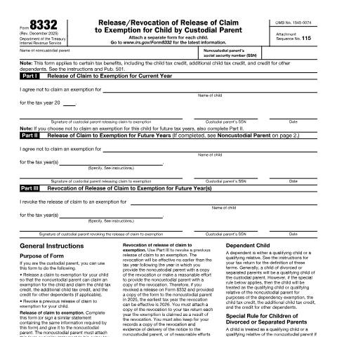 Document preview: IRS Form f8332 — IRS, United States (CERFA n°8332)