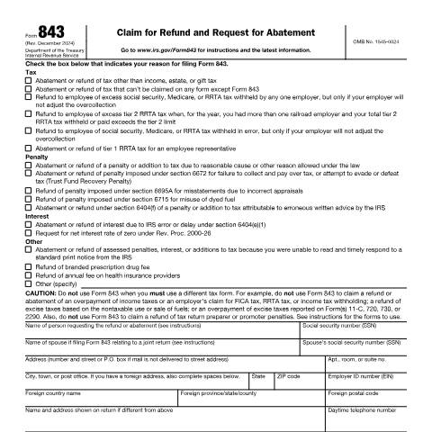 Document preview: IRS Form f843 — IRS, United States (CERFA n°843)