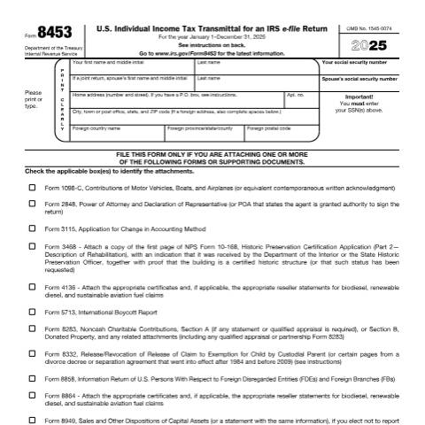 Document preview: IRS Form f8453 — IRS, United States (CERFA n°8453)