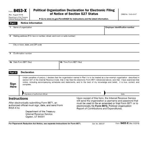 Document preview: IRS Form f8453x — IRS, United States (CERFA n°8453X)