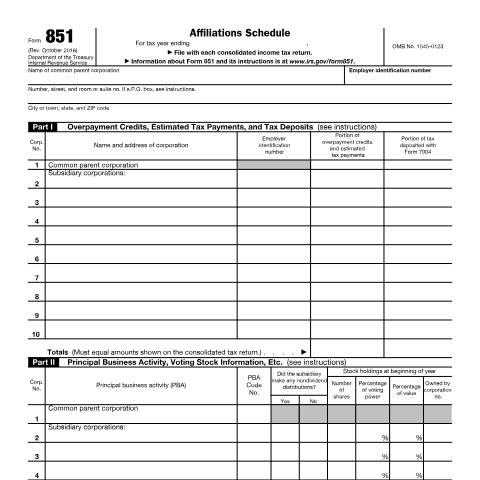 Document preview: IRS Form f851 — IRS, United States (CERFA n°851)