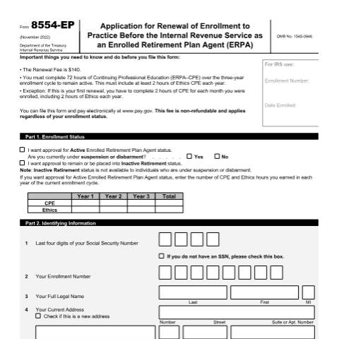 Document preview: IRS Form f8554ep — IRS, United States (CERFA n°8554EP)