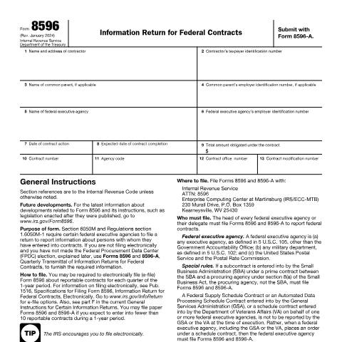 Document preview: IRS Form f8596 — IRS, United States (CERFA n°8596)