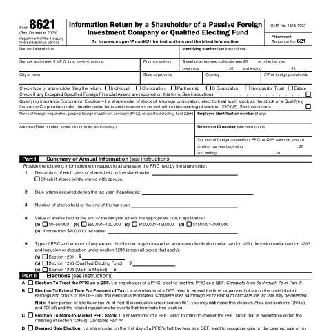 Document preview: IRS Form f8621 — IRS, United States (CERFA n°8621)