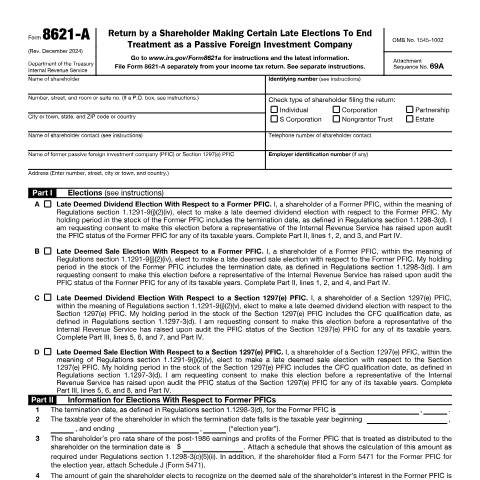 Document preview: IRS Form f8621a — IRS, United States (CERFA n°8621A)