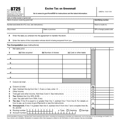 Document preview: IRS Form f8725 — IRS, United States (CERFA n°8725)