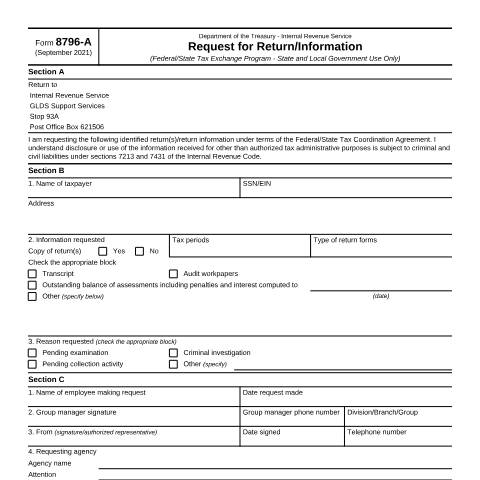Document preview: IRS Form f8796a — IRS, United States (CERFA n°8796A)