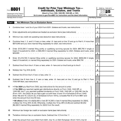 Document preview: IRS Form f8801 — IRS, United States (CERFA n°8801)
