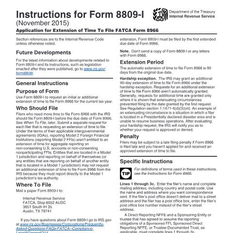 Document preview: IRS Instructions i8809i — IRS, United States (CERFA n°INST-8809I)