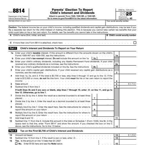 Document preview: IRS Form f8814 — IRS, United States (CERFA n°8814)