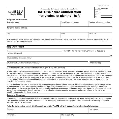Document preview: IRS Form f8821a — IRS, United States (CERFA n°8821A)