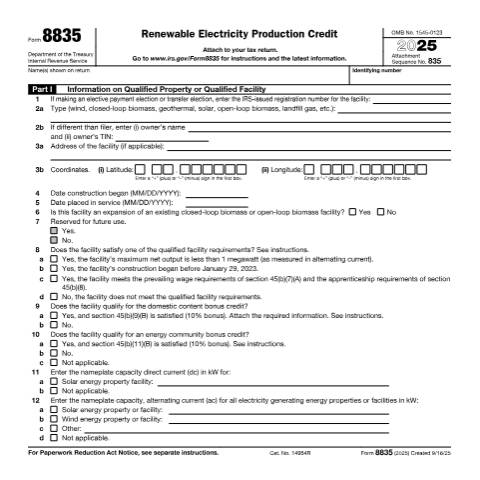 Document preview: IRS Form f8835 — IRS, United States (CERFA n°8835)