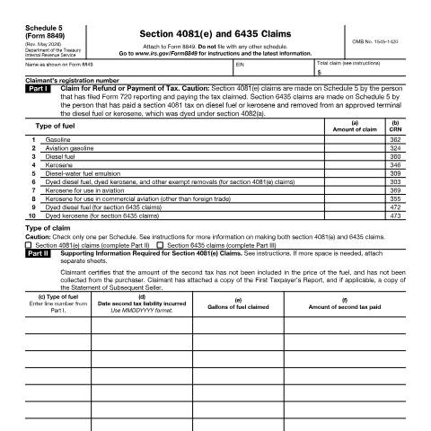 Document preview: IRS Form f8849s5 — IRS, United States (CERFA n°8849S5)