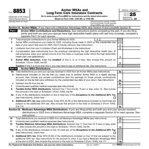 Document preview: IRS Form f8853 — IRS, United States (CERFA n°8853)