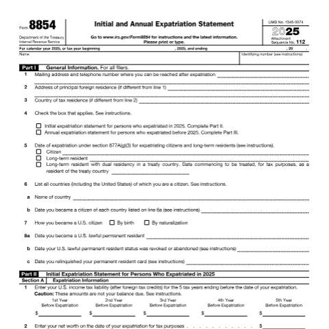 Document preview: IRS Form f8854 — IRS, United States (CERFA n°8854)