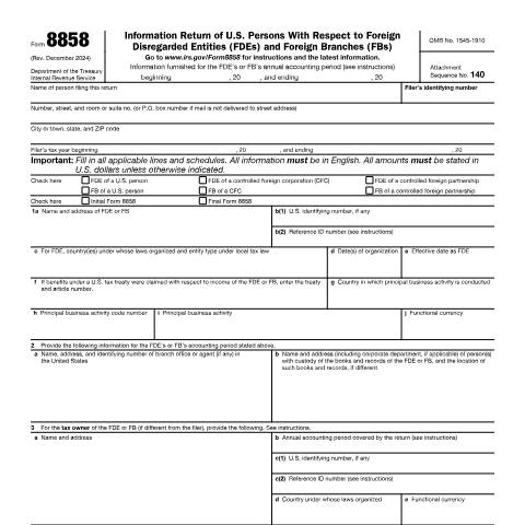 Document preview: IRS Form f8858 — IRS, United States (CERFA n°8858)