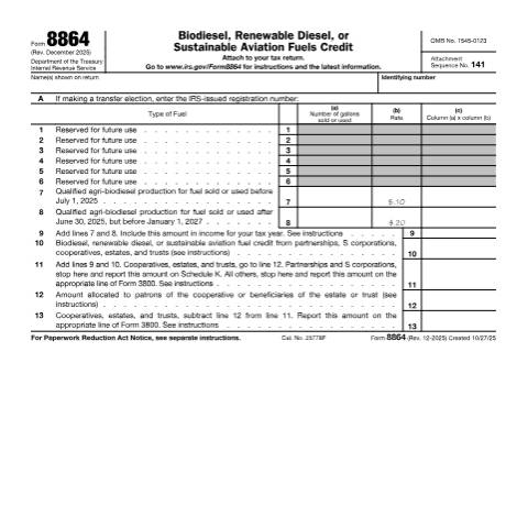 Document preview: IRS Form f8864 — IRS, United States (CERFA n°8864)