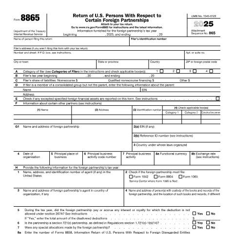 Document preview: IRS Form f8865 — IRS, United States (CERFA n°8865)
