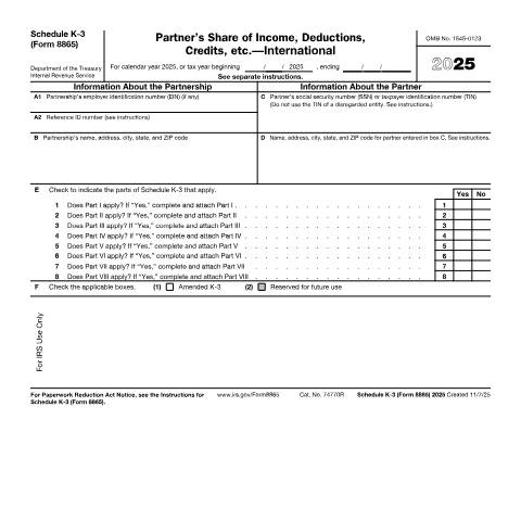 Document preview: IRS Form f8865sk3 — IRS, United States (CERFA n°8865SK3)