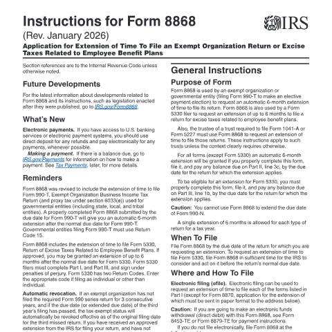 Document preview: IRS Instructions i8868 — IRS, United States (CERFA n°INST-8868)