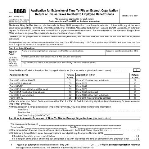 Document preview: IRS Form f8868 — IRS, United States (CERFA n°8868)