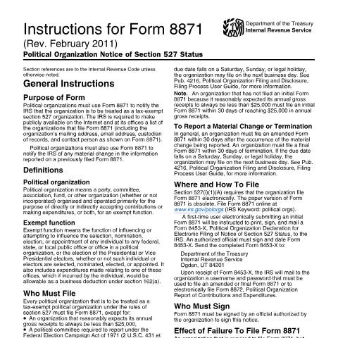 Document preview: IRS Instructions i8871 — IRS, United States (CERFA n°INST-8871)