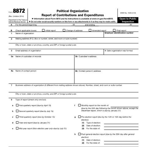 Document preview: IRS Form f8872 — IRS, United States (CERFA n°8872)