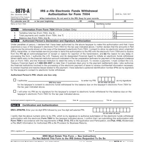 Document preview: IRS Form f8878a — IRS, United States (CERFA n°8878A)