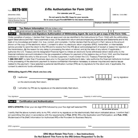 Document preview: IRS Form f8879wh — IRS, United States (CERFA n°8879WH)