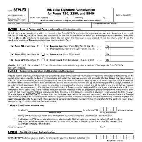 Document preview: IRS Form f8879ex — IRS, United States (CERFA n°8879EX)